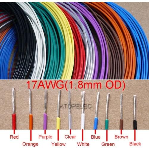 17AWG 1.8mm OD Silver Plated FEP Wire OFC Copper Cable HiFi Audio Speaker Headphone DIY Black/Red/Yellow/Green/Blue/White/Clear