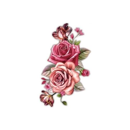 Pink Bloom Rose Water Transfer Tattoo Stickers Women Body Chest Art Temporary Girl Waist Bracelet Flash Tatoos Flower