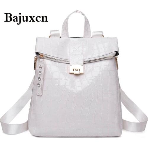 Crocodile pattern backpack luxury designer white backpack young girl diamond-studded school bag large shoulder bag travel bag