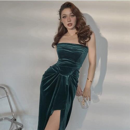 Sexy Strapless Bodycon Ruched Dress Elegant Women Party Night Midi Tube Dress Evening Robe Femme Y2K Clothes