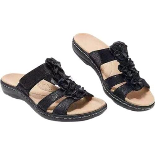 2021 Women Flowers Wedges Platform Slippers Female Leisure Summer Fashion New Slides Ladies Casual Comfortable Sewing Footwear