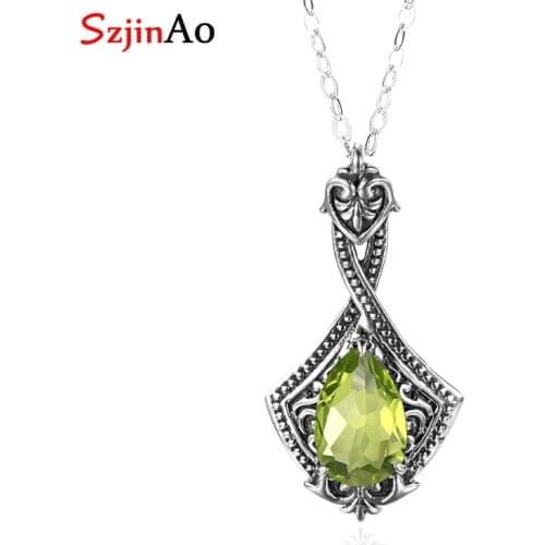 Szjinao Silver Pendant Pure 925 Sterling Silver Gemstone Necklace Pendant Wedding Engagement Party Peridot Brand Women Jewelry