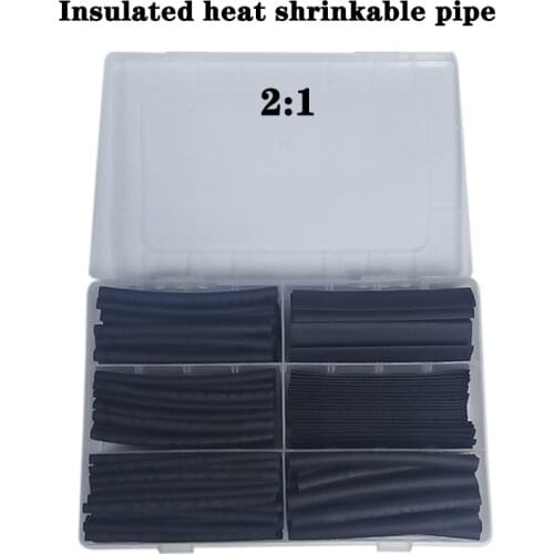 203pcs Black 2:1 Heat shrinkable Polyolefin Heat shrink able Insulation sleeve Flame retardant material Wire and Cable