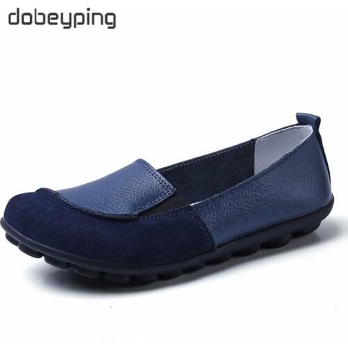 Dobeyping 2020 New Flexible Woman Loafers Moccasin Womens Flats Genuine Leather Female Shoes Slip On Ladies Shoe Big Size 35-44