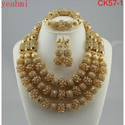 Amazing african beads jewelry set chain women Nigerian wedding crystal multi layer necklace/ earring Indian jewelry sets CK57-1