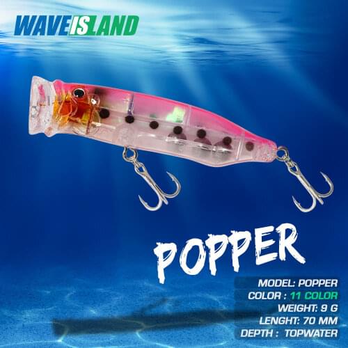WAVEISLAND Fishing Lure Popper 9g 7cm Transparent Swiming Bait Tackle Articulos De Pesca Carp Fish Floating Topwater lure