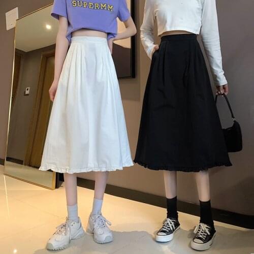 2021 spring new Korean style high waist slimming lace a-line skirt mid-length skirt