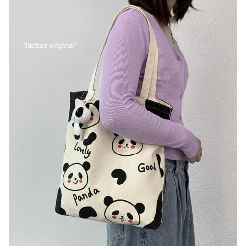 Womens bag Canvas Tote Bag Eco Shopping Bag Large Capacity Little bear Printing Shoulder Bag For Women Shoulder bag Handbag