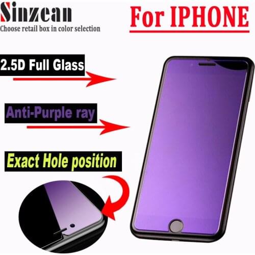 100pcs For IPHONE XS MAX/XR EXACT HOLE Position Anti-blue 2.5D Full Glass For IPHONE 678 Plus Anti purple ray Screen Protector