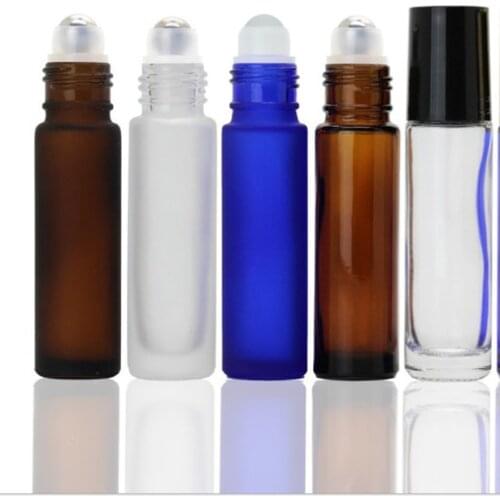 12pcs 10ml Empty Frosted Glass Essential Oil Bottles Metal Roller Ball Sample Container