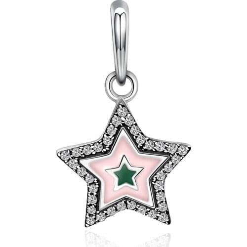 2019 NEW 100% 925 Sterling Silver New Beautiful Elegant Pink Stars Charm Pendant Original Jewelry Charming Women Gift 1341-1360