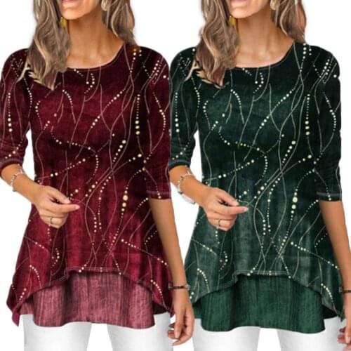 2020 fashion Plus Size Fashion Women Digital Printed 3/4 Sleeve Round Neck Blouse Shirt Top