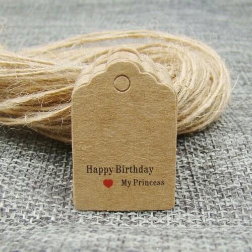 3*2cm scallop happy birthday gift tag kraft tag500pcs +500pcs hemp string for baby gift hang tag label