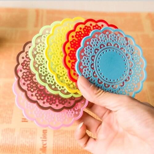 Free Shipping Heat-Resistant Lace Cup Pad Silicone Insulated Mat Mug Pads Table Ornament Translucent Solid Colors