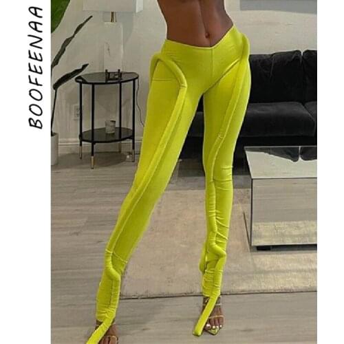 BOOFEENAA Neon Green Sports Knitted Stretch Pants Streetwear Women High Waist Leggings Bottoms New 2021 Winter Tights C87-EZ34