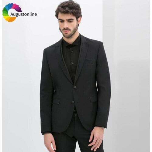 Black Men Suits Wedding Groom Wear Tuxedos Peaked Lapel Slim Fit terno 2 Pieces (Jacket+Pants) Business Prom Suits Costume Homme
