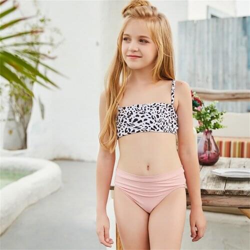 EVISPORTS 2021 Cow Printed Summer Girls Swimwear Baby Kids Bodysuits Swimsuits Bikini Set Children For 5-13 Years Biquini