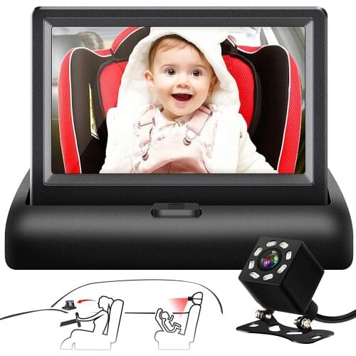 Baby Car Mirror, 4.3'' HD Night Vision Car Mirror Display Safety Car Seat Mirror Camera Monitored Mirror with Wide Crystal View