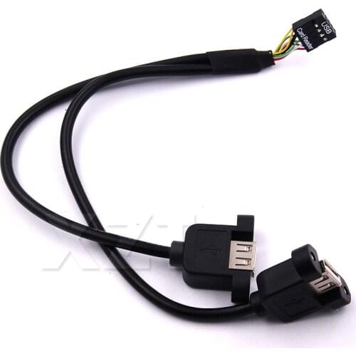 30cm Motherboard Internal 9pin Pitch 2.54mm to Dual Port USB 2.0 A Female Screw Lock Panel Mount Cable