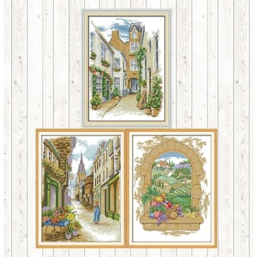 A Street View Needlework Embroidery Kits 14ct 11ct Count Canvas Needlework Embroidery Patterns DIY Crafts Cross Stitch Package