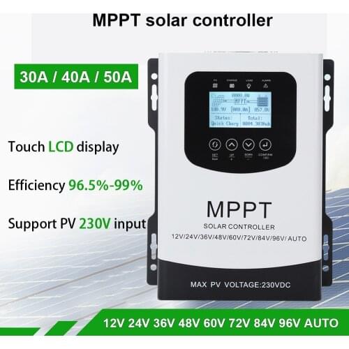 30A 40A 50A MPPT Solar Controller 12V 24V 48V 60V 72V 96V Automatic Identification Universal Photovoltaic Charging LCD Display