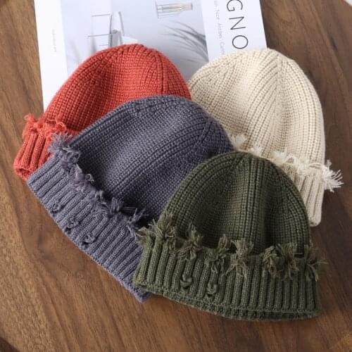 Korean Winter Hats Beanies Knitted Trendy Womens Caps Female Warm Cool Girls Hat Personality Curled Casual Cap Solid Color