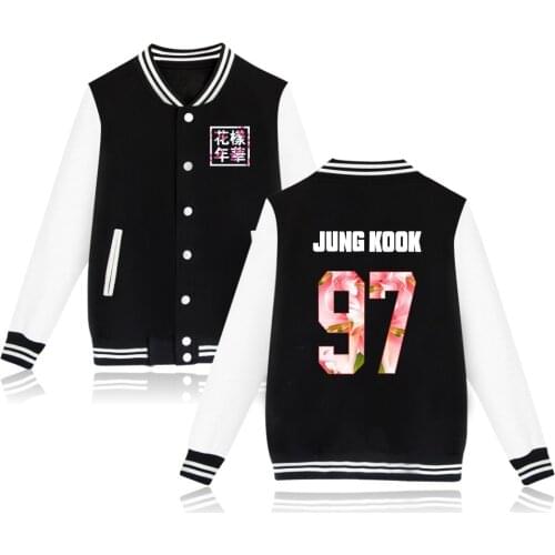 Kpop baseball Jacket For Women Bangtan Boys Album Floral Letter Print Fans Supportive Sweatshirt Harajuku Tracksuits clothes