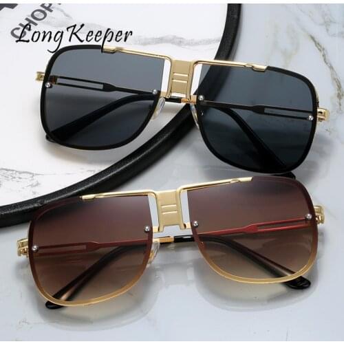 LongKeeper Oversized Sunglasses Women Brand Design Men Pilot Sun Glasses Metal Frame Square Fishing Driving Glasses Gafas UV400