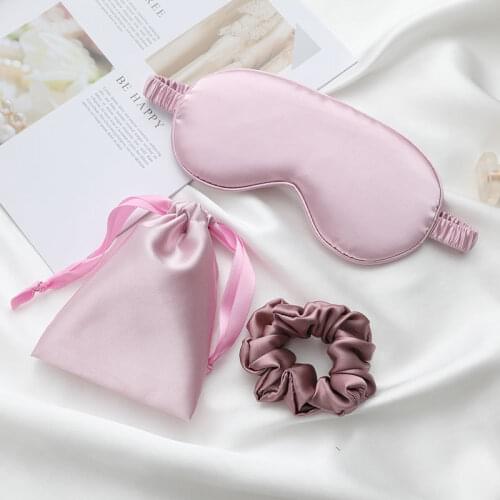1 Set Imitated Silk Sleeping Eye Mask Sleep Masks Eye Patch Cover Shading Adjustable Blindfold Travel Relax with Bag+Head Ring