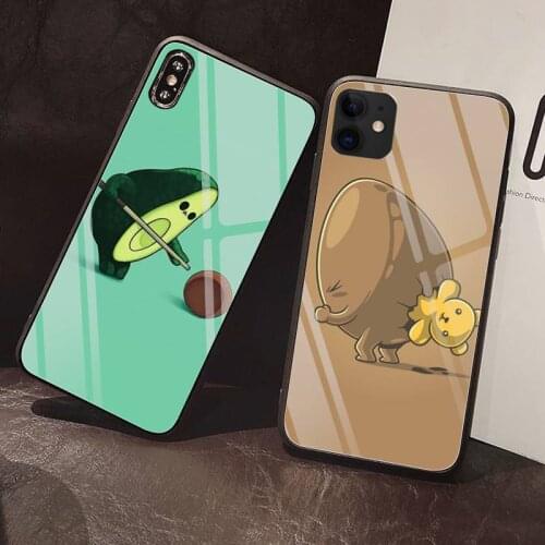 Cute cartoon avocado Phone Case Tempered Glass For iPhone 12 Pro Max Mini 11 Pro XR XS MAX 8 X 7 6S 6 Plus SE 2020 case