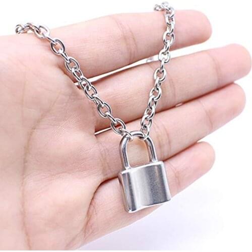 Fashion Punk Link Chain Padlock Pendant Necklace Women Men Hip Hop Jewelry Rock Choker Love Lock Couple 2021 Цепь На Шею
