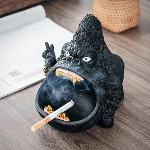 Cartoon gorilla Figurine ashtray windproof orangutan animal resin statue Crafts Ornaments home decoration office ashtray Gift