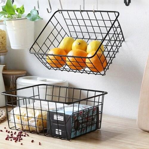 Wall-mounted Iron Storage Basket Free Punch Bathroom Organizer Kitchen Seasoning Storage Rack Home Closet Organizer Shelves