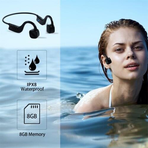 Bone Conduction Headphones with Noise Reduction IPX8 Waterproof Open-Ear 8GB MP3 Music Player Wireless Sport Bluetooth Headset