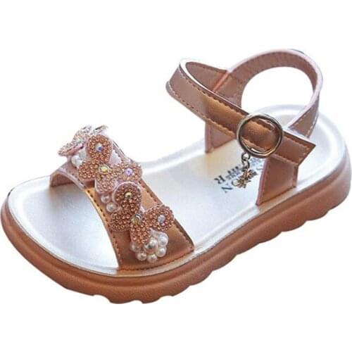 2021 summer new girls' open toe diamond bow sandals lovely princess shoes girls' soft soled Beach Shoes Size 21-35