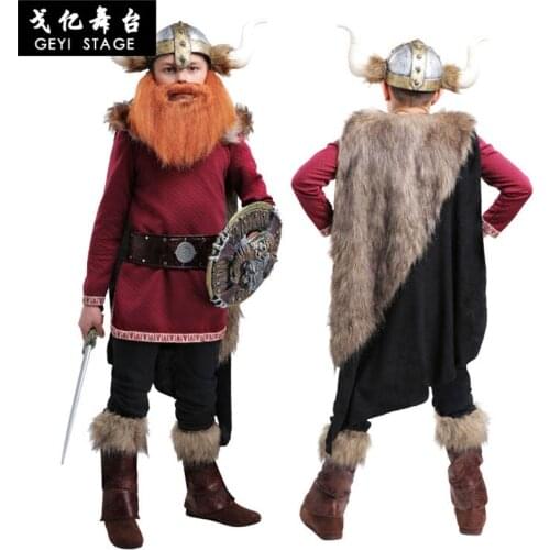 New kid boys Halloween Party Burgundy pirate Snowfield Hunter Costumes Outfit Fancy Viking Warrior Cosplay Fantasy clothing