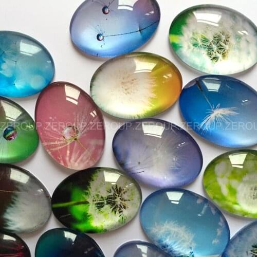 Oval glass dome cabochon dandelion mixed pattern fit base setting for jewelry embellishment flatback 50pcs/lot TP-010-O