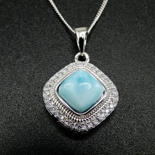 Hot Selling Pure 925 Sterling Silver Natural Larimar Stone Womens Pendant Necklace For Gift