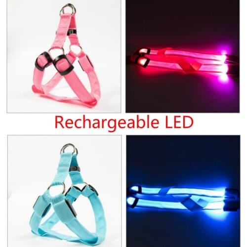 Rechargeable LED Nylon Dog Harness NO PULL Reflective Breathable Adjustable Pet Harness For Small Large Dog Harness LED Light