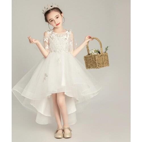 Floral Tulle Girls Princess Dresses White Off Shoulder Flower Girl Dresses for Weddings Long Kids Party First Communion Gowns