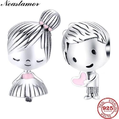 925 Sterling Silver Metal Beads Boy and Girl Charm fit Original 3mm Pan charms Silver 925 Bracelet Genuine Valentine Gifts