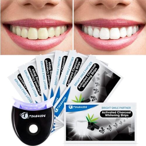 Activated Charcoal Teeth Whitening Strips with Dental Bleaching Accelerator Led Light Remove Tooth Tartar for Teeth Whitening