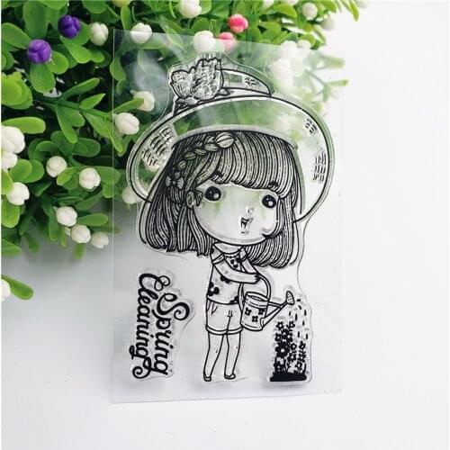 Watering the Flowers Girl Clear Stamp Vintage Stamp Scrapbook Card Album Paper Craft Silicone Rubber Transparent Stamp