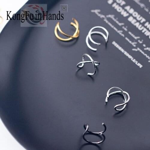 S925 Silver Ear Clip Men Women Simple Personality Double Layer No Pierced Trend Line Couple Black Silver Color Jewelry Earrings