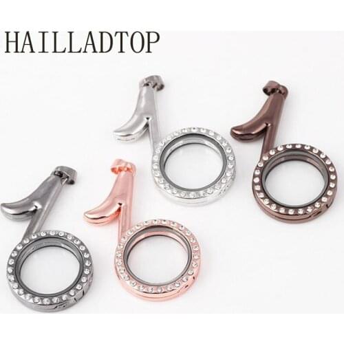 Alloy Magnetic Glass Memory Living Music Note Floating locket With Chain Necklace 5 Colors Rhinestones Pendant Free Shipping