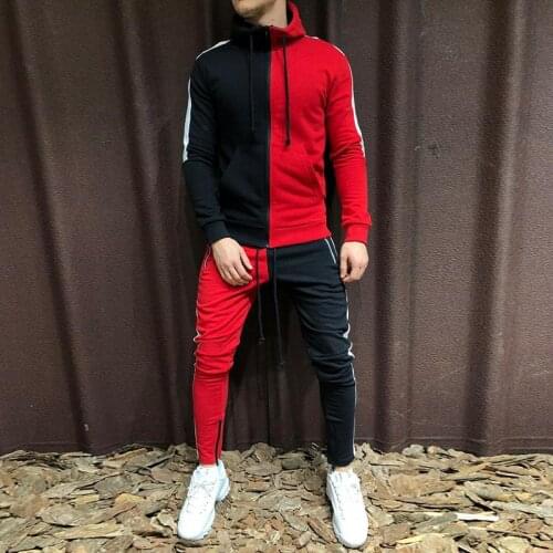 Half Black Half White Pant Sweatshirt Male Sweatsuit Splice Outfit Men Tracksuit Hoodie Set Two Pieces Autumn Winter Sports Suit