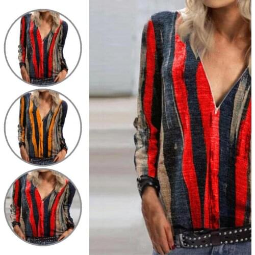 Streetwear Chic Pullover V Neck Tie-Dye Tee Shirt Top Tee Shirt Long Sleeve for Office