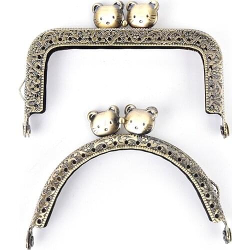 Vintage Style 8.5cm Bronze Embossing Cute Cat Head Metal Purse Frame Handle Kiss Clasp DIY Bag Clutch Accessory 2 Styles