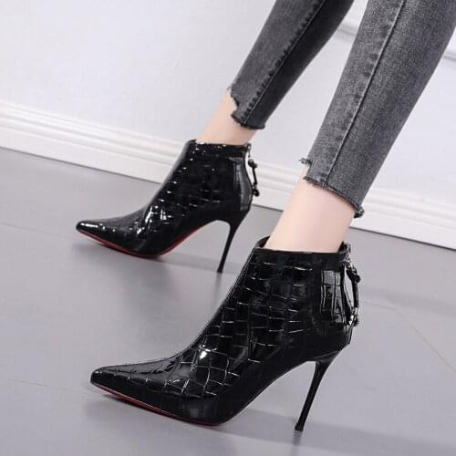 Ladies Shoes Boots 9cmHeel Dress Shoes Fall Shoes For Girls Women Black Pointed Toe Ankle Boots Sexy High Heel Boots Botas Mujer