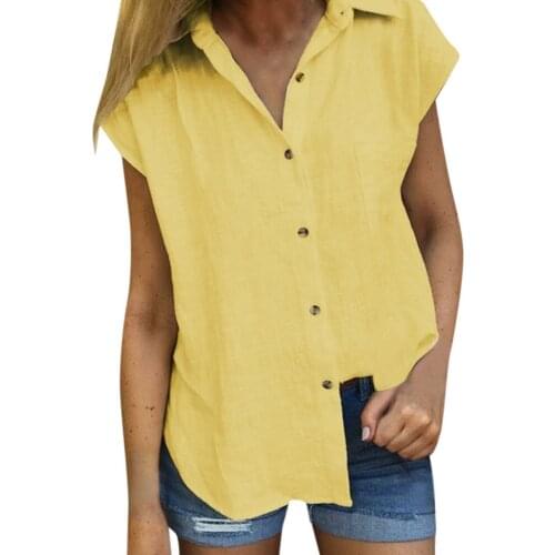Women Shirt girl Casual Blouse Solid Short Sleeve Turn-down Collar Button Cotton Blend Top Shirt female clothing fashion *50